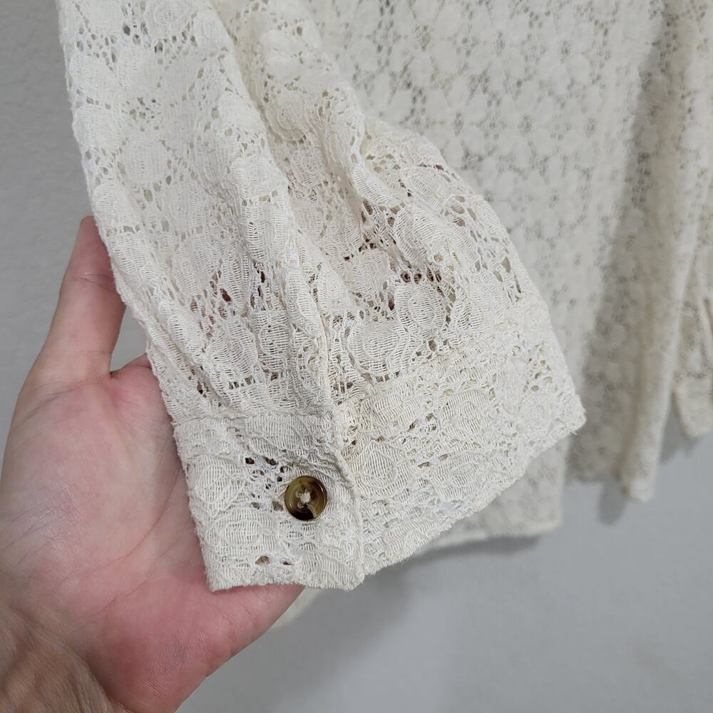 Coldwater Creek Lace Shirt Womens Large Cream Lace Summer Boho Coastal Cottage - Picture 6 of 12